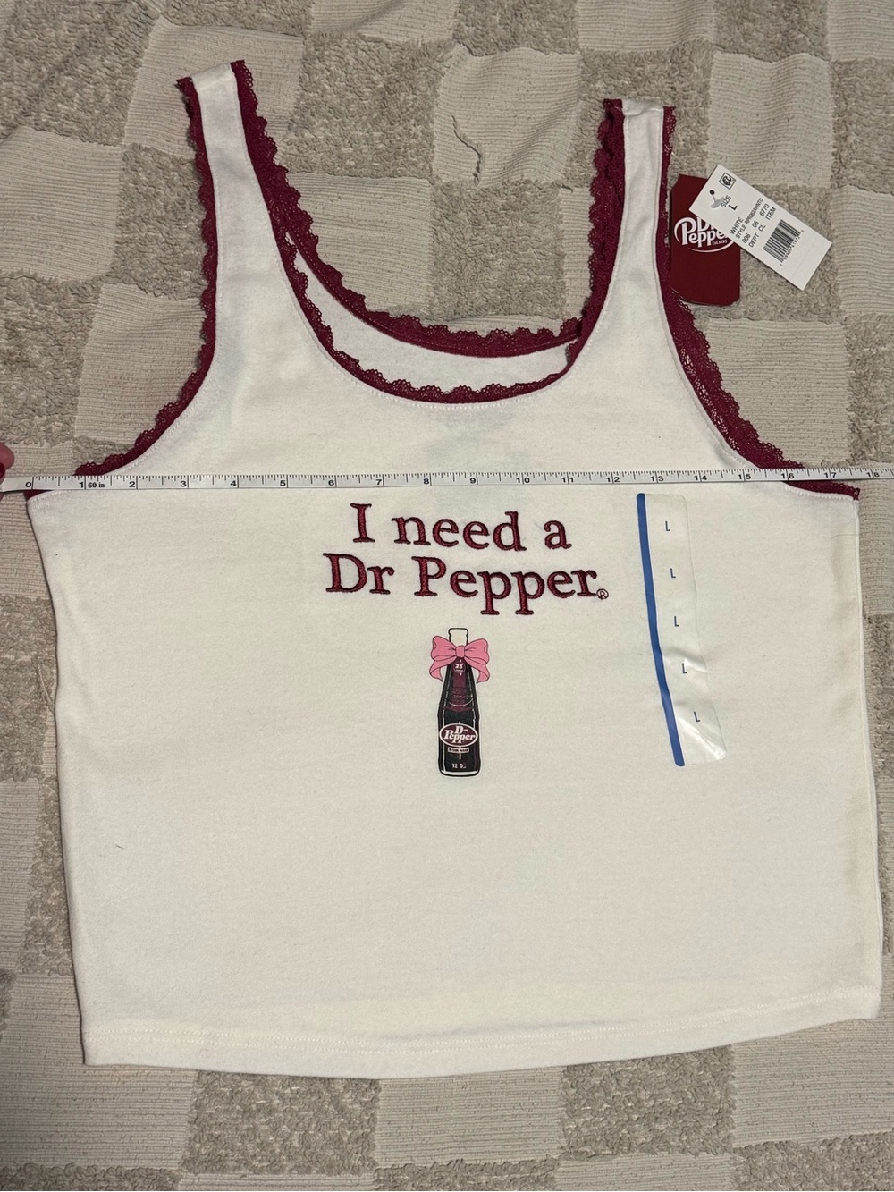 NWT Dr Pepper Lace Trim Tank Top